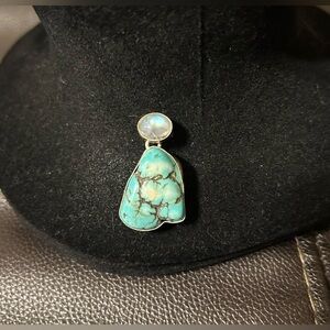 Turquoise and Moonstone Pendant. Silver plated.